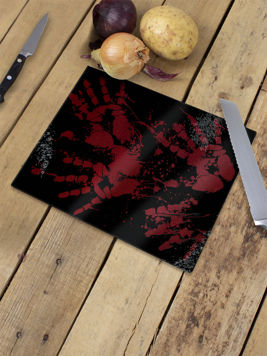 Bloody Hand Prints Small Glass Chopping Board