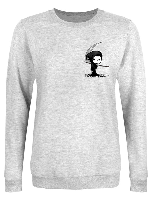 Cute Grim Reaper Ladies Heather Grey Sweatshirt