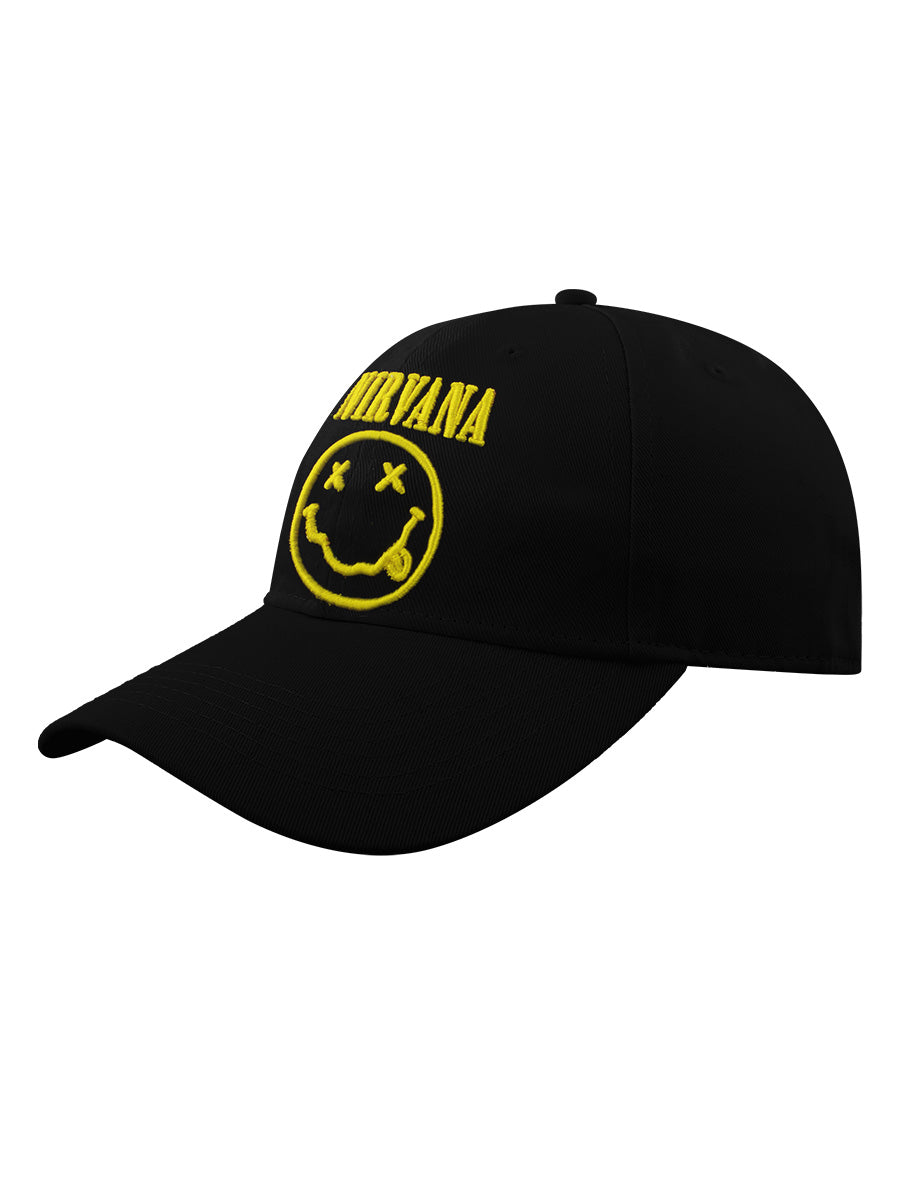 Nirvana Logo & Happy Face Black Baseball Cap