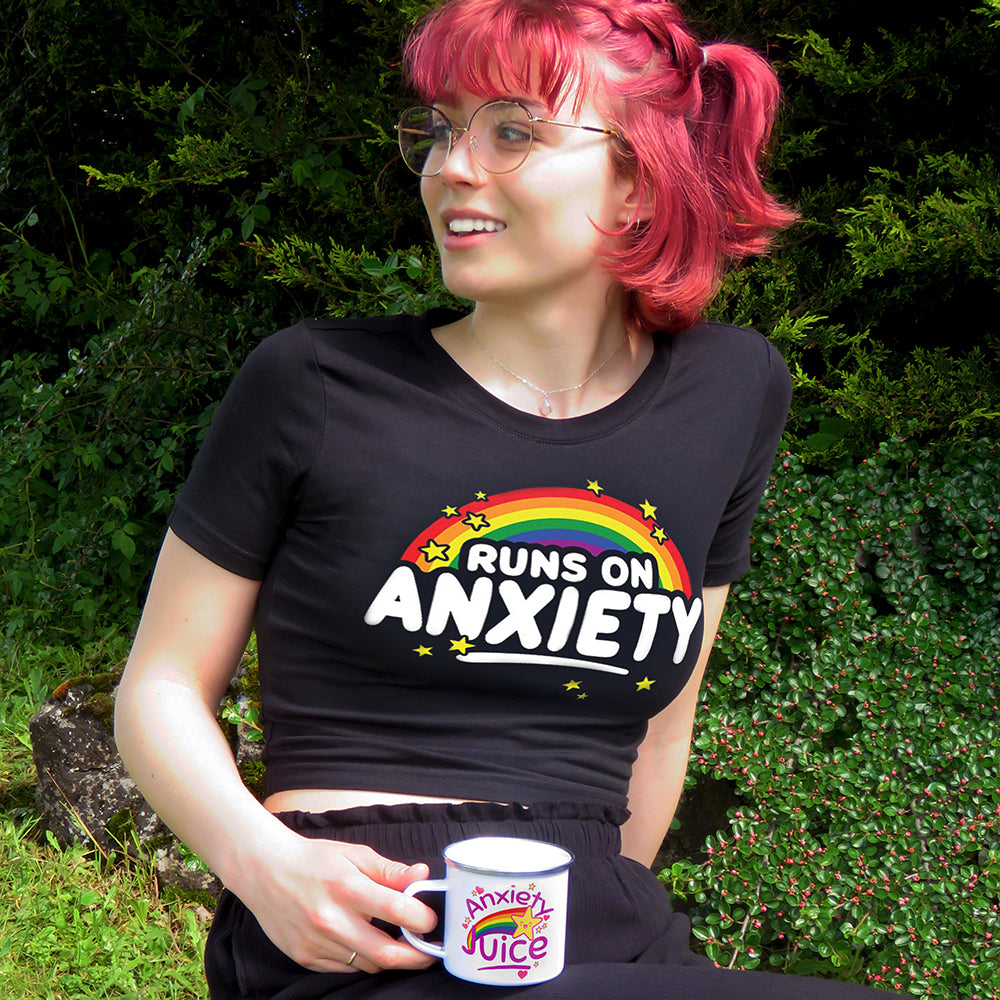 Runs On Anxiety Black Crop Top