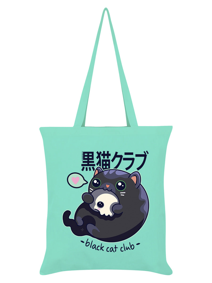 Kawaii Coven Black Cat Club Mint Green Tote Bag