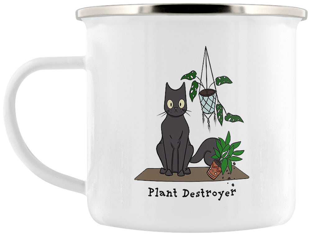 Spooky Cat Plant Destroyer Enamel Mug