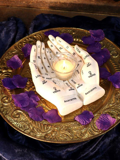 Palmist's Guide White Chiromancy Hands Candle Holder