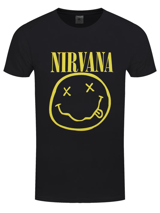 Nirvana Yellow Happy Face Men's Black T-Shirt
