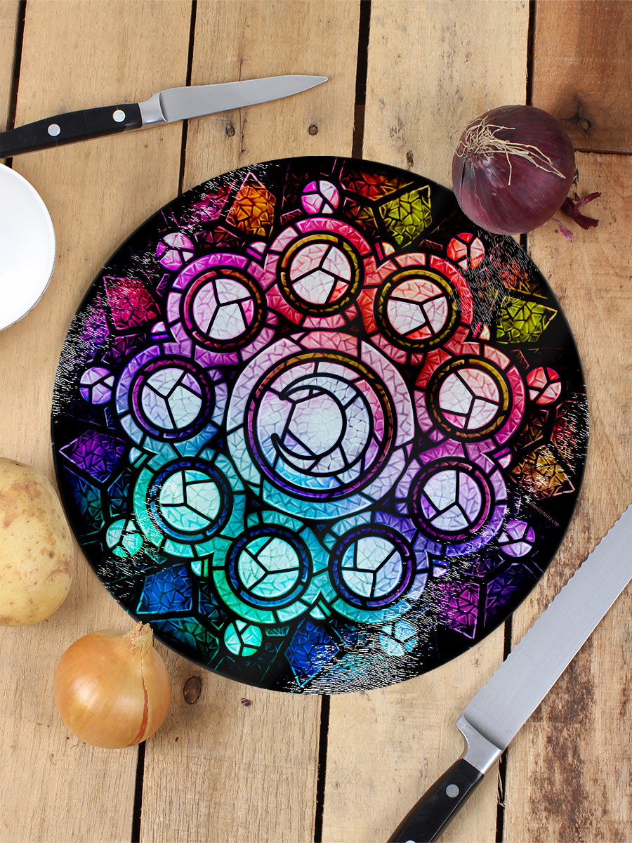 Stained Glass Lunar Circles Glass Chopping Board