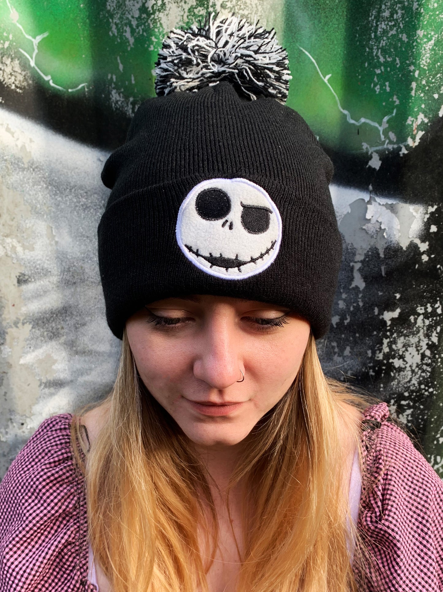 The Nightmare Before Christmas Jack Face Black Pom Beanie