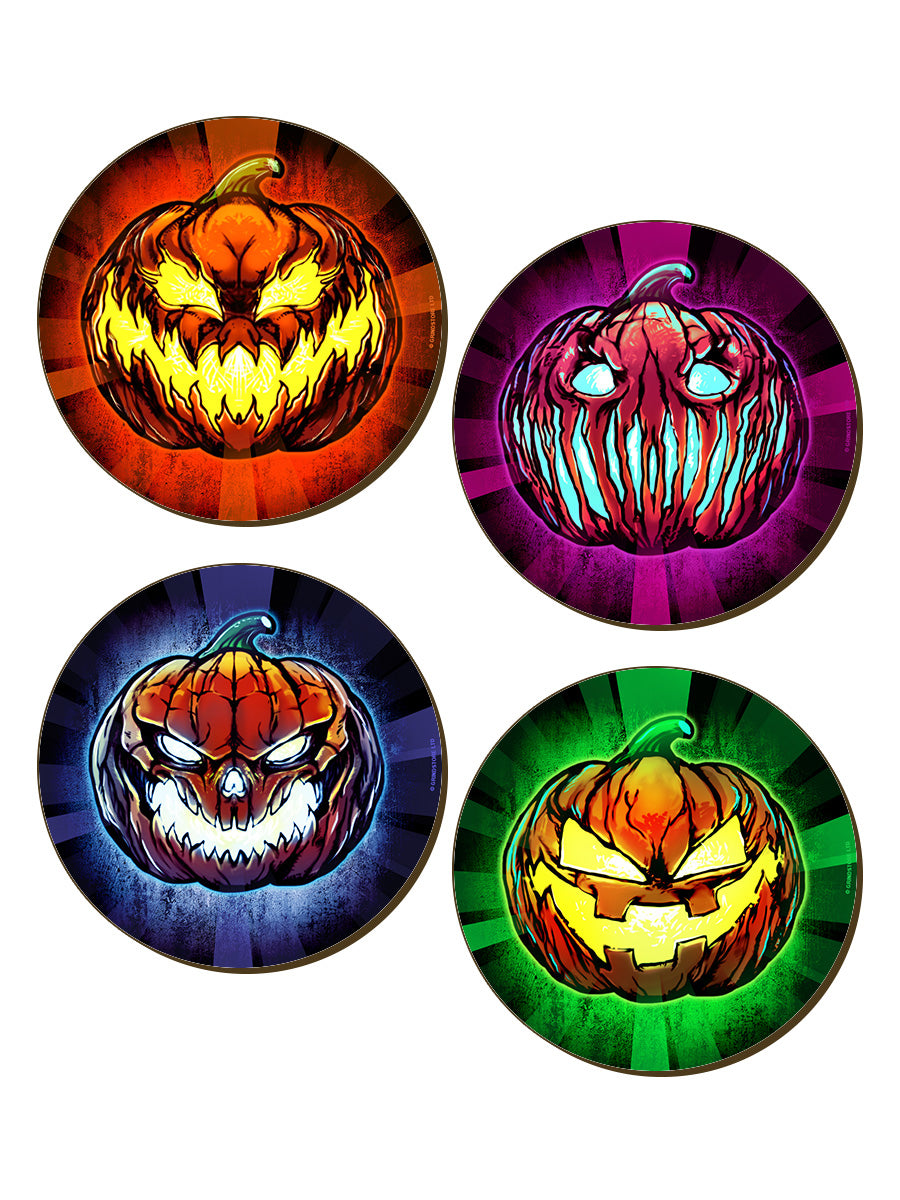 Evil Pumpkin Heads Halloween 4 Piece Coaster Set