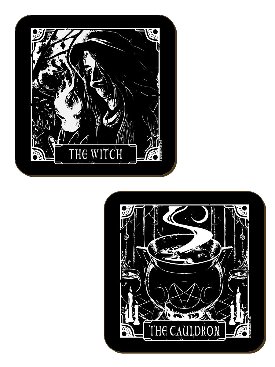 Deadly Tarot The Witch, The Cauldron, The Familiar & The Faerie 4 Piece Coaster Set