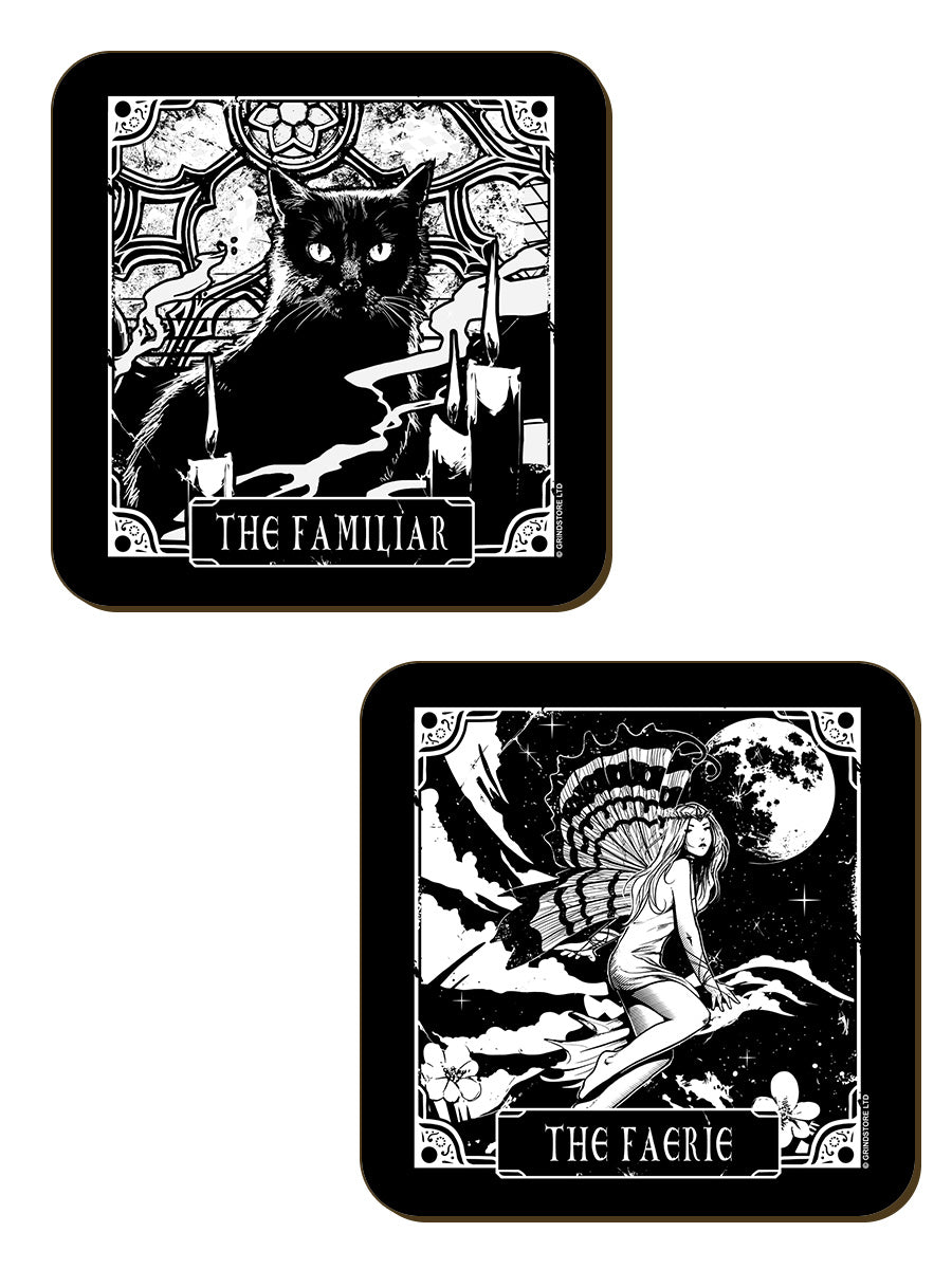 Deadly Tarot The Witch, The Cauldron, The Familiar & The Faerie 4 Piece Coaster Set