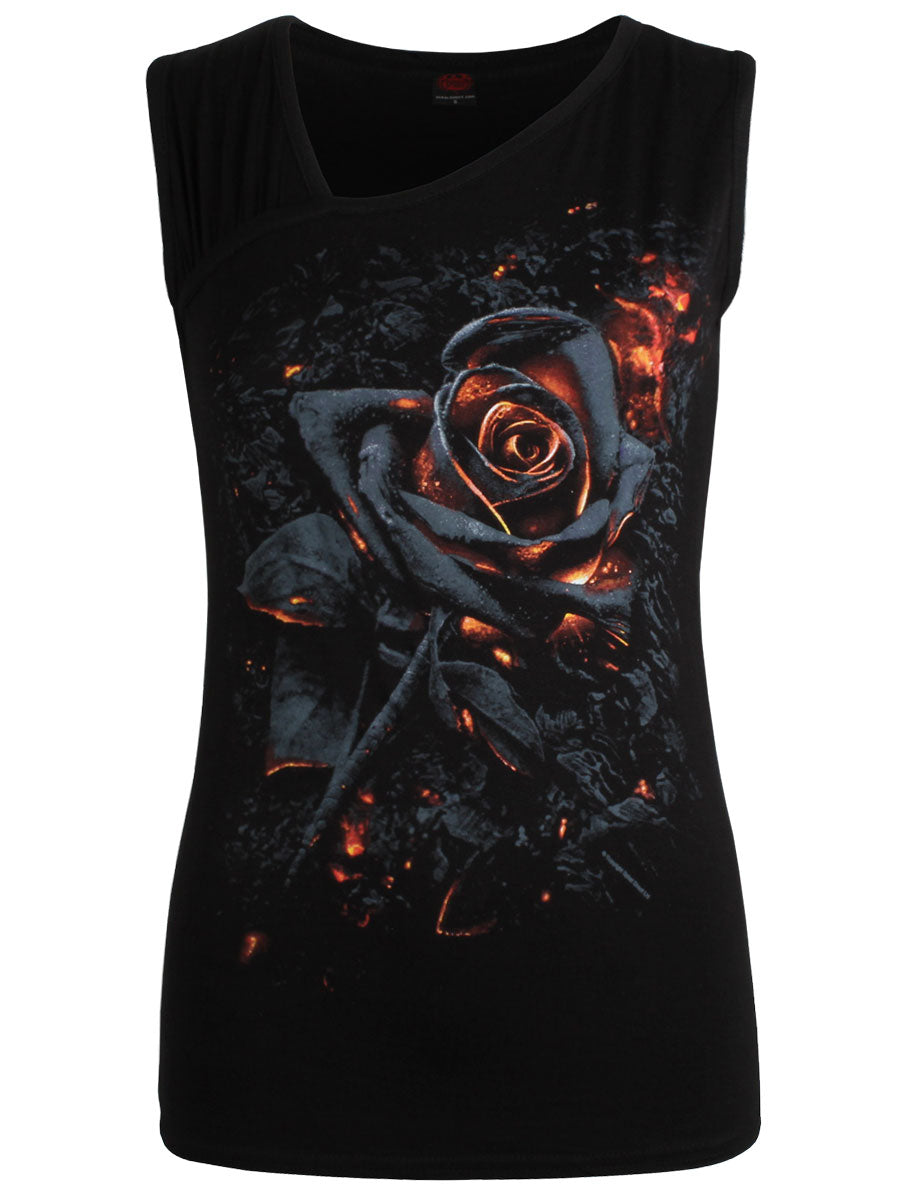 Spiral Burnt Rose Gathered Shoulder Slant Vest