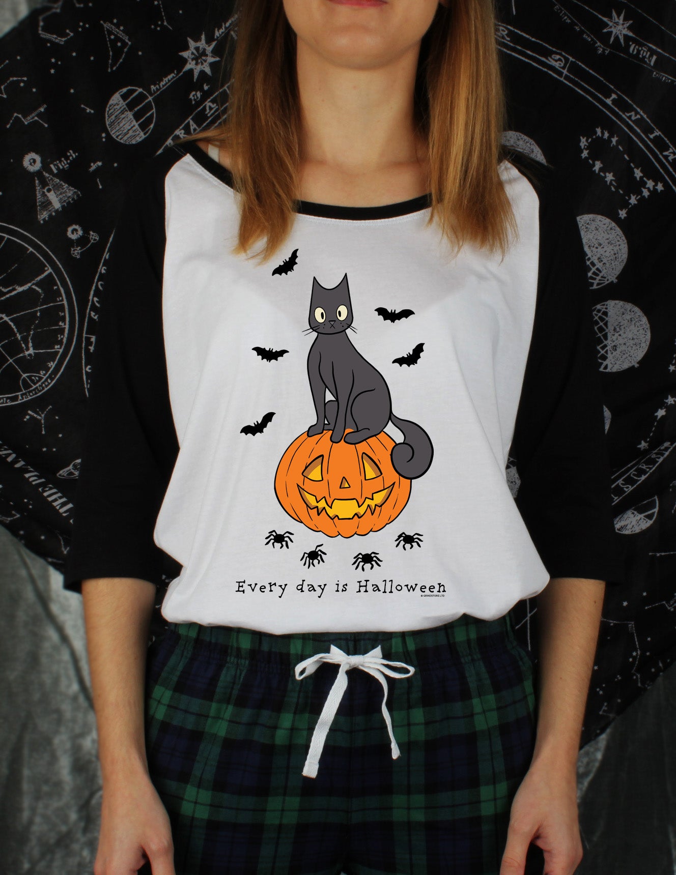 Spooky Cat Every day Is Halloween Ladies Long Pyjama Set