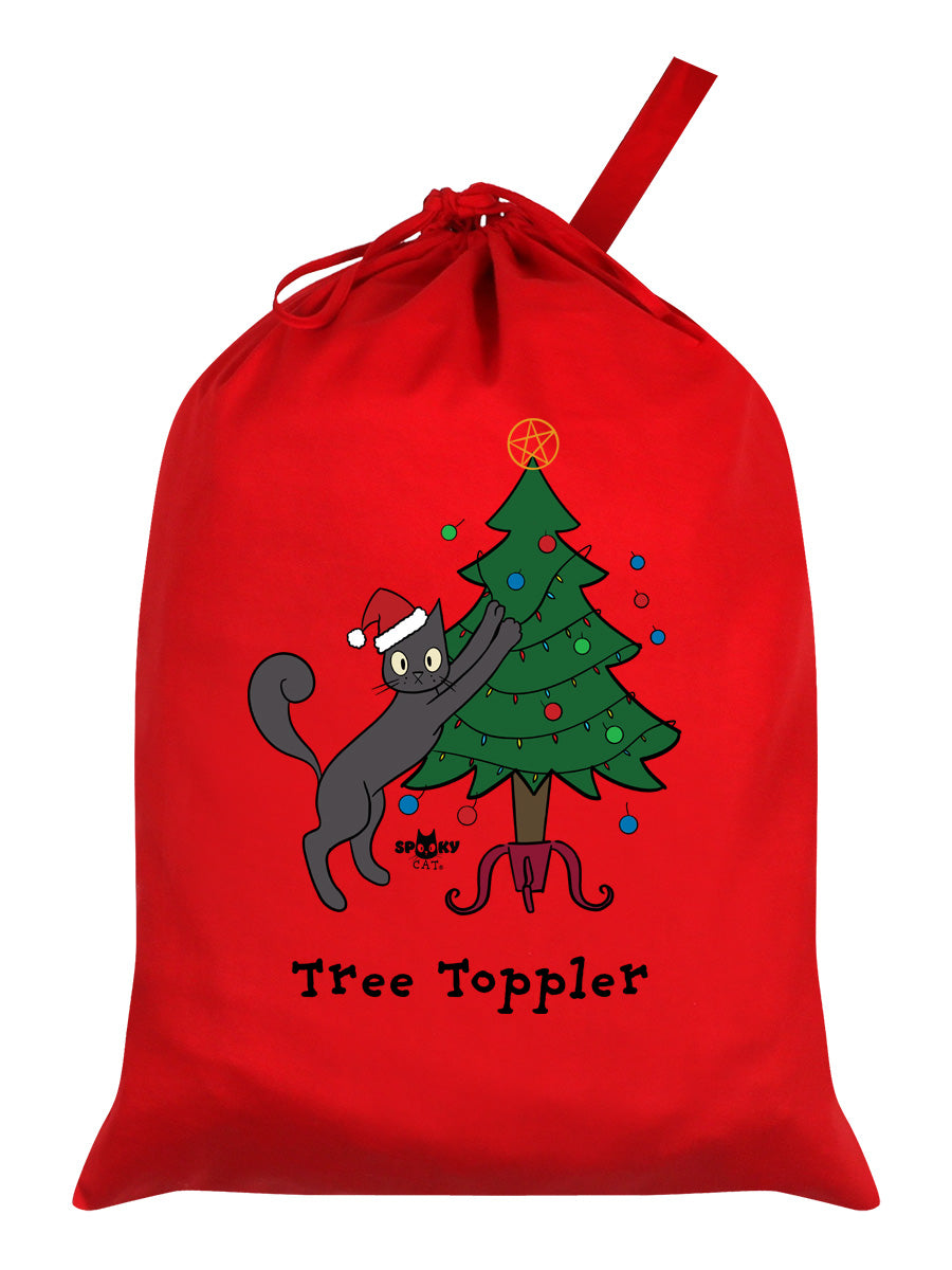 Spooky Cat Tree Toppler Red Santa Sack