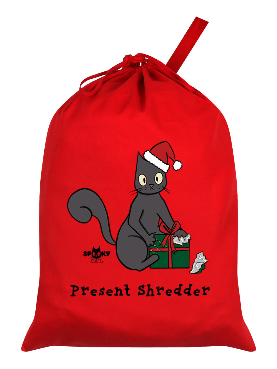 Spooky Cat Present Shredder Red Santa Sack