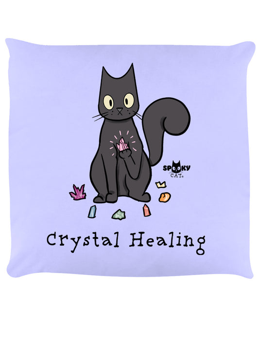 Spooky Cat Crystal Healing Lilac Cushion