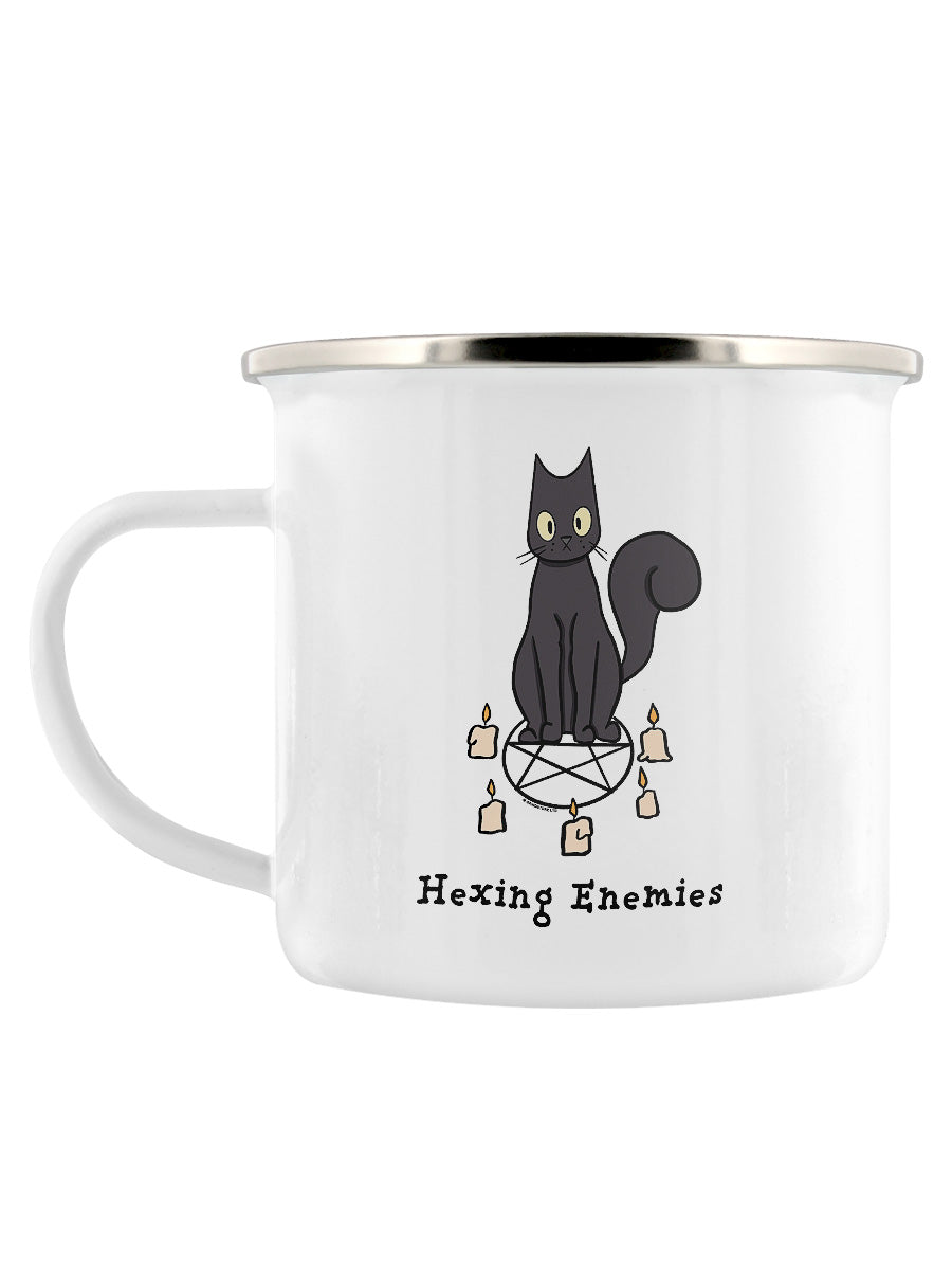 Spooky Cat Hexing Enemies Enamel Mug