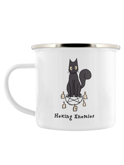 Spooky Cat Hexing Enemies Enamel Mug