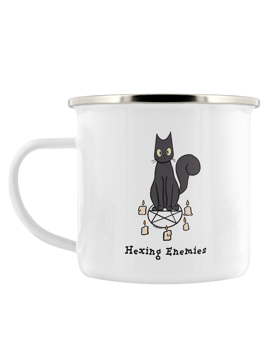 Spooky Cat Hexing Enemies Enamel Mug