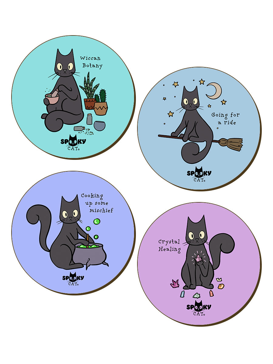 Spooky Cat Witchcraft Coasters Set of 4