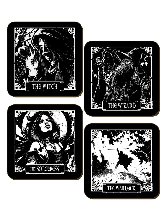 Deadly Tarot The Wizard, The Warlock, The Sorceress & The Witch 4 Piece Coaster Set