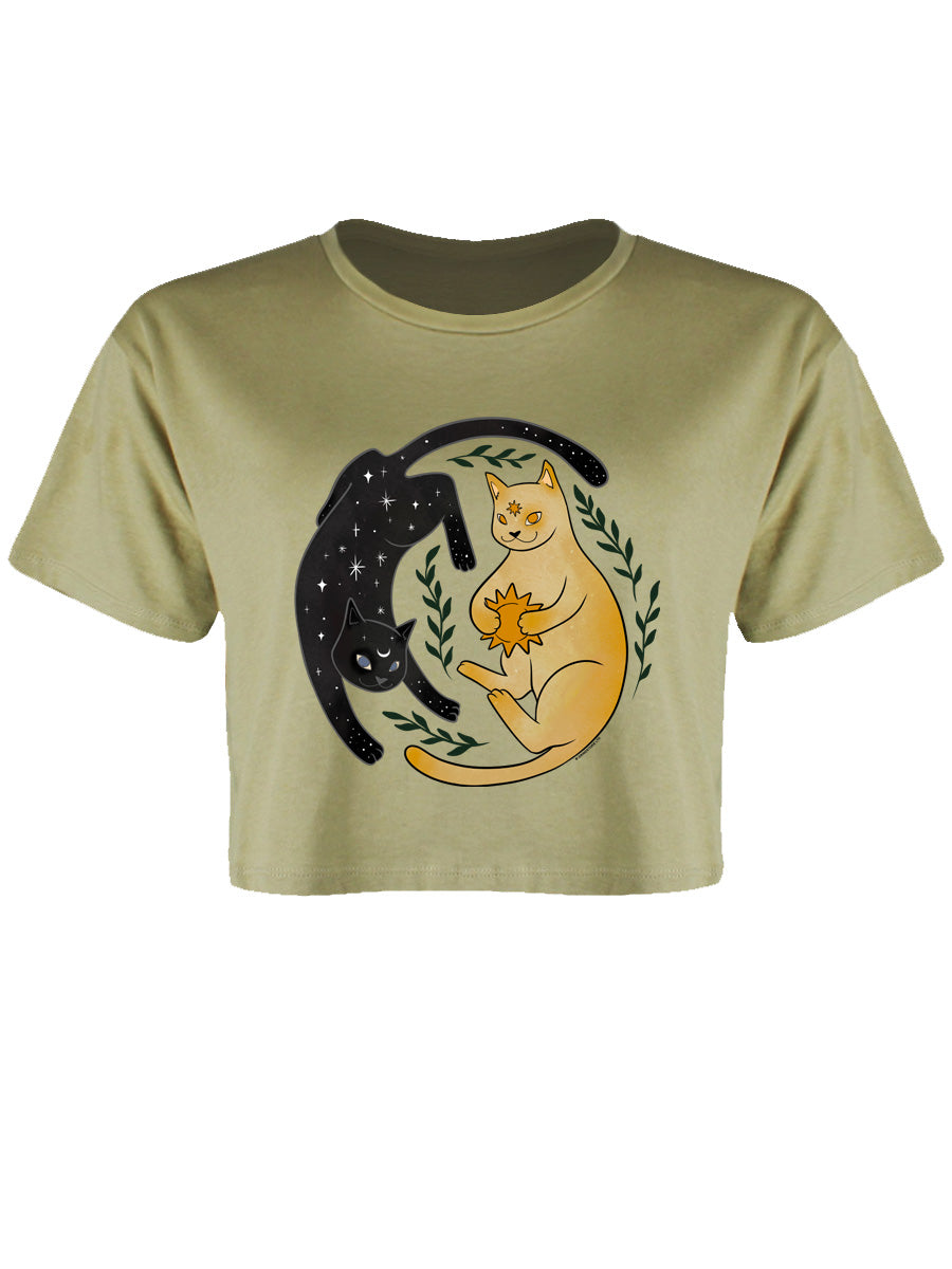 Celestial Kittens Sage Green Boxy Crop Top