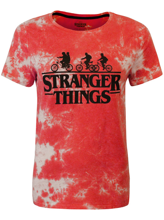 Stranger Things Bike Silhouette Ladies Red Tie Dye T-Shirt