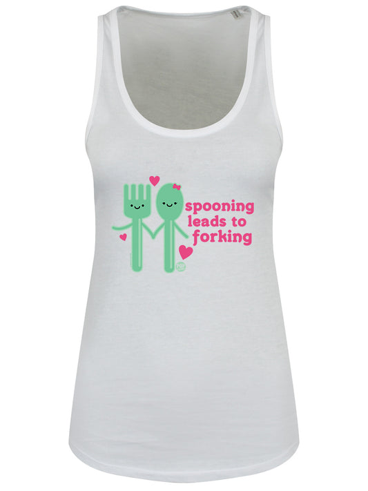 Pop Factory Spooning Leads To Forking Ladies White Floaty Tank