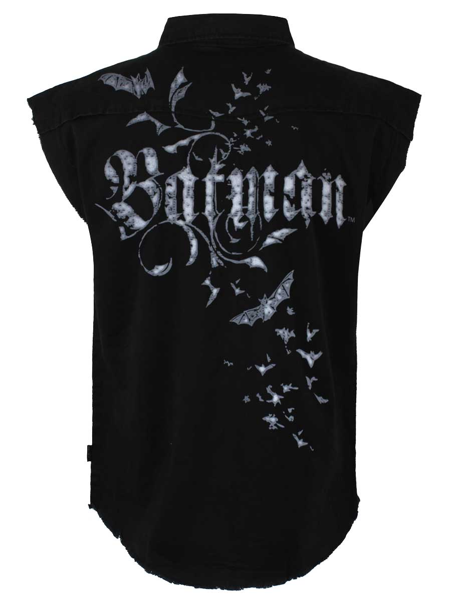 Spiral Batman Gothic Sleeveless Black Stone Washed Worker Shirt