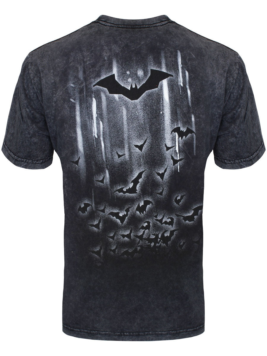 Spiral The Batman Acid Rain Men's Black Acid Wash T-Shirt