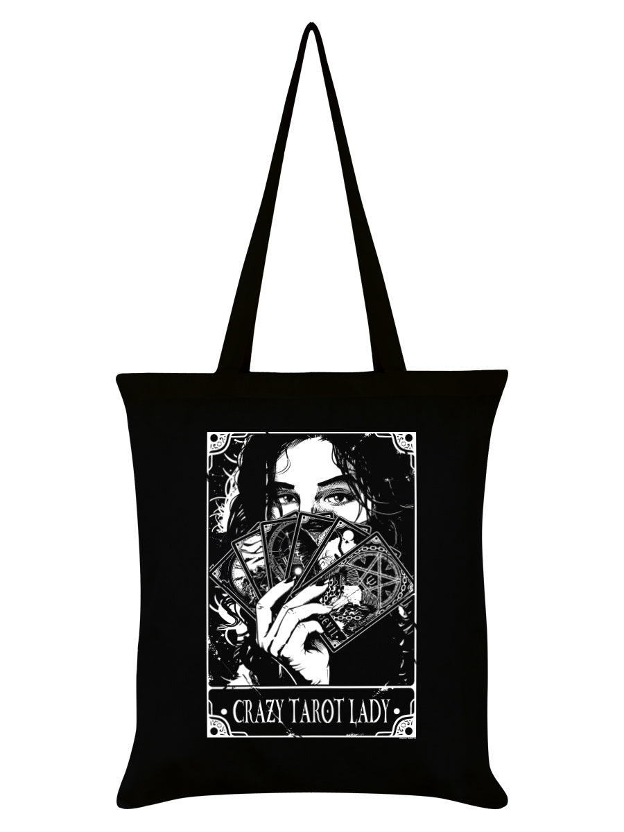 Deadly Tarot Crazy Tarot Lady Black Tote Bag