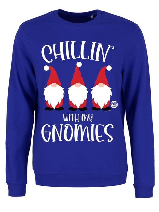 Pop Factory Chillin' With My Gnomies Ladies Royal Blue Christmas Jumper