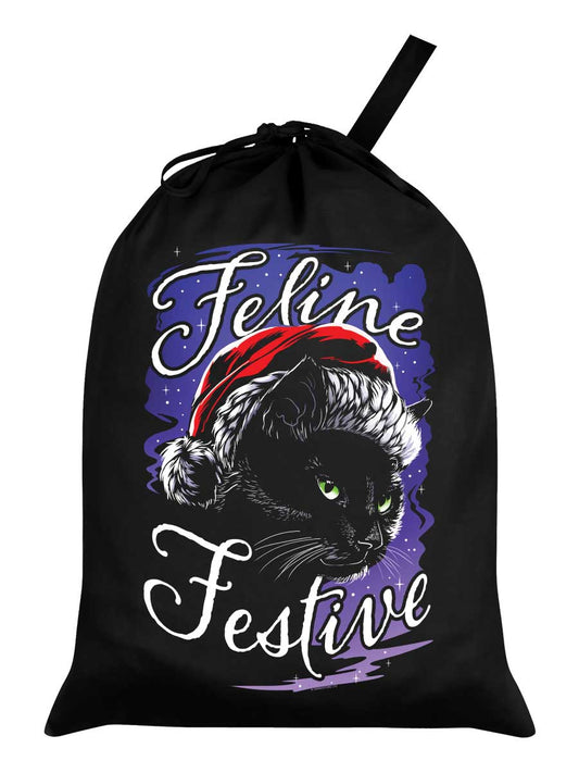 Feline Festive Black Santa Sack