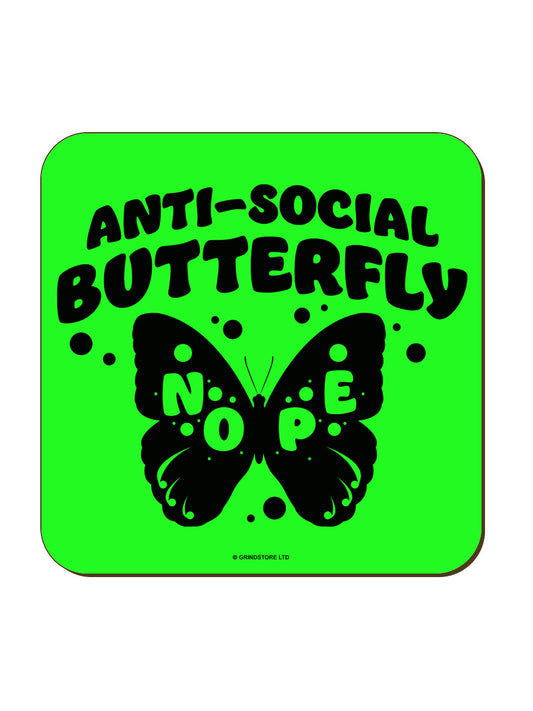 Anti-social Butterfly Green Neon Coaster