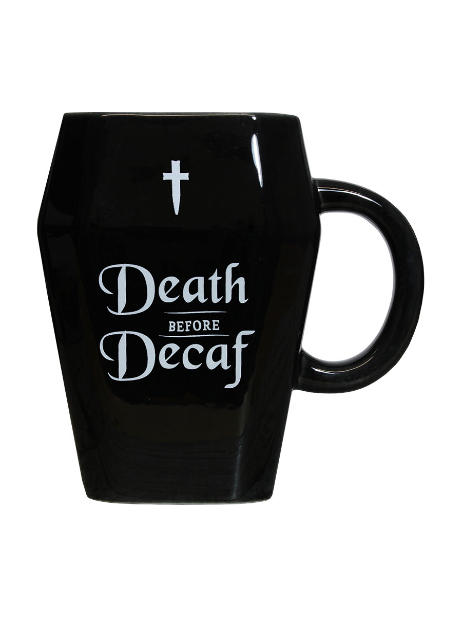 Death Before Decaf Coffin Mug