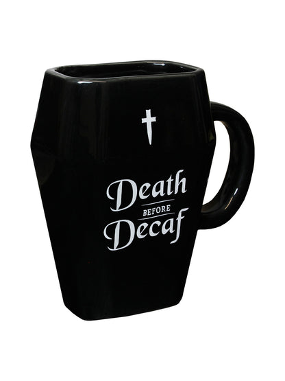 Death Before Decaf Coffin Mug