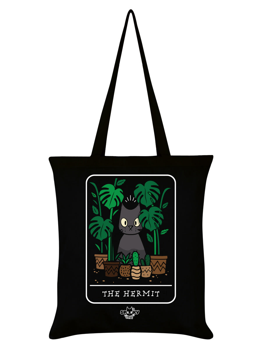 Spooky Cat Tarot The Hermit Black Tote Bag