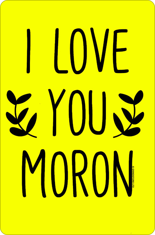 I Love You Moron Yellow Neon Greet Tin Card