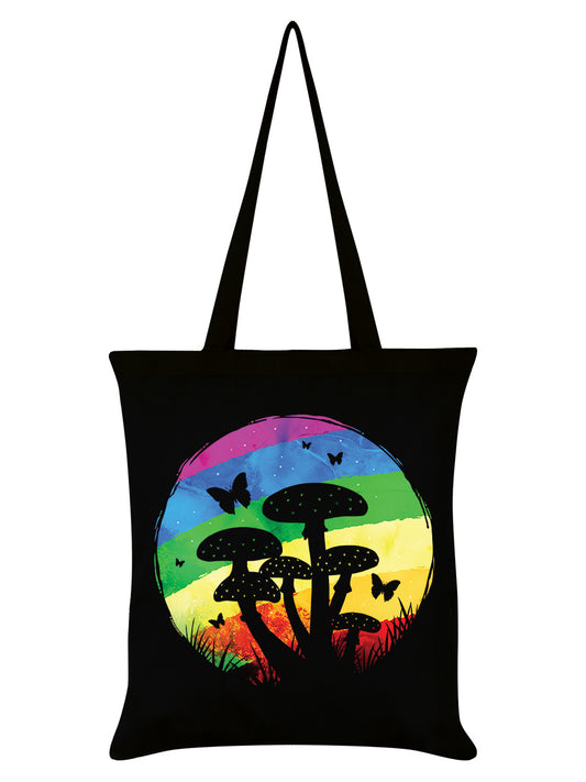 Rainbow Mushrooms Black Tote Bag