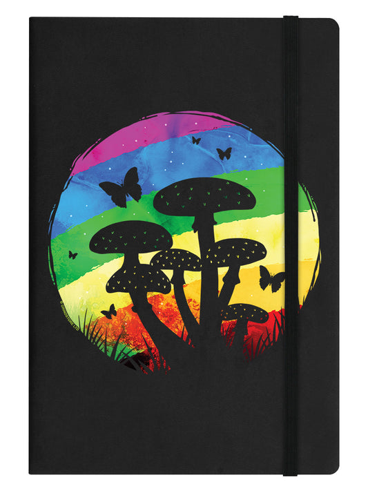 Rainbow Mushrooms Black A5 Hard Cover Notebook