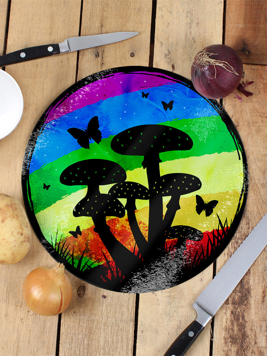 Rainbow Mushrooms Circular Chopping Board