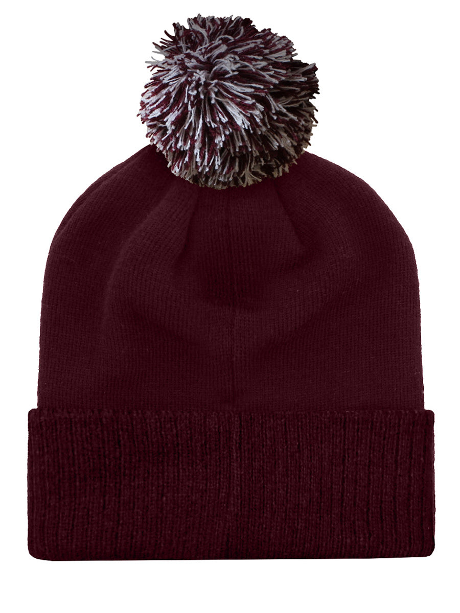 Happy Face Sad Face Burgundy Bobble Beanie