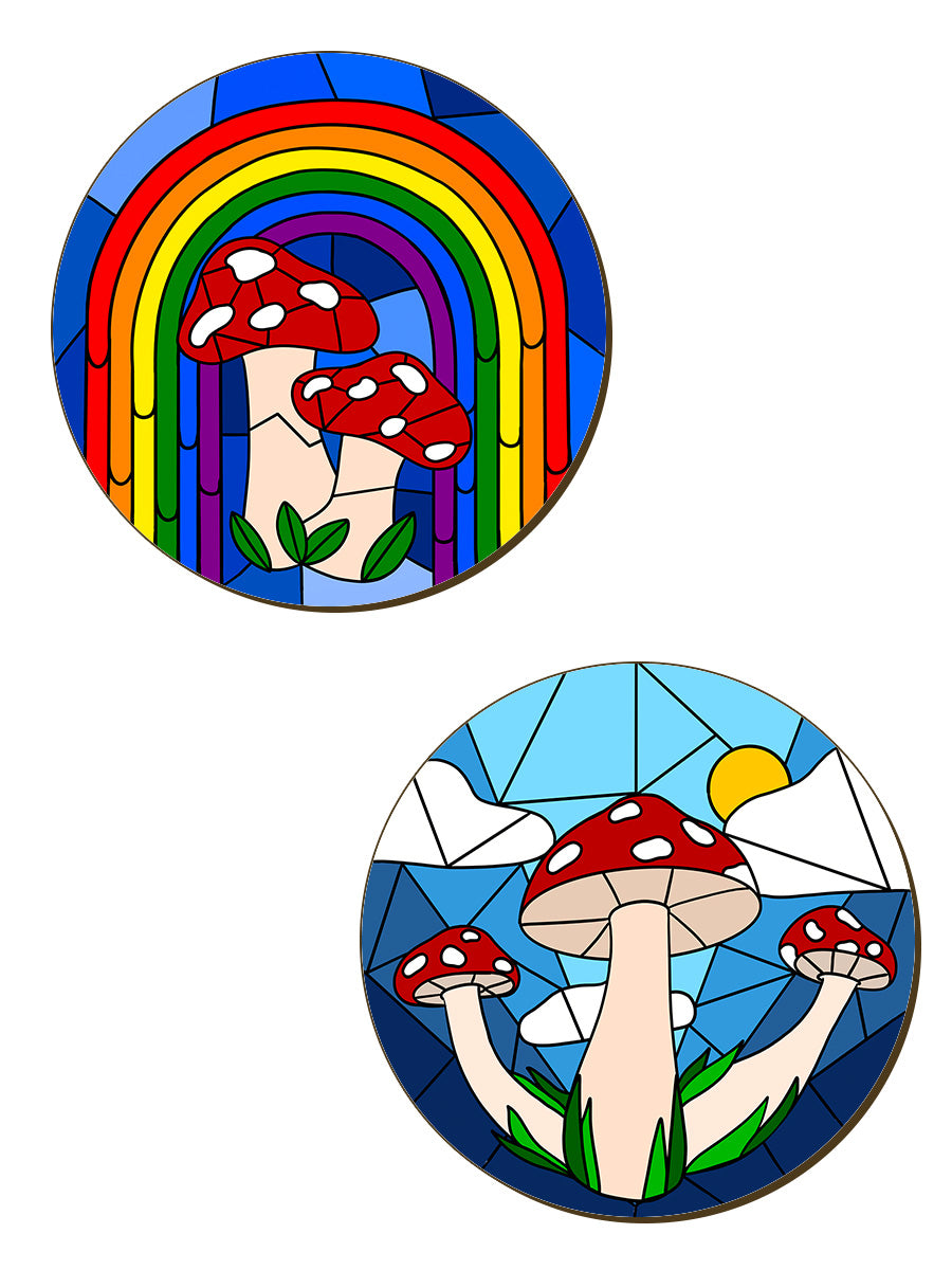 Mushroom Stained Glass 4 Piece Coaster Set