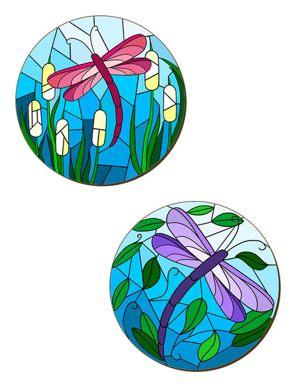 Dragonfly Stained Glass 4 Piece Coaster Set