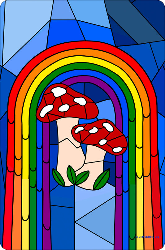 Mushroom Rainbow Stained Glass Greet Tin Card