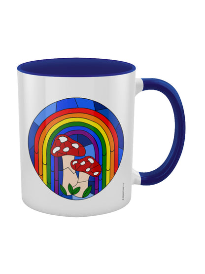 Rainbow Mushroom Stained Glass Blue Inner 2-Tone Mug