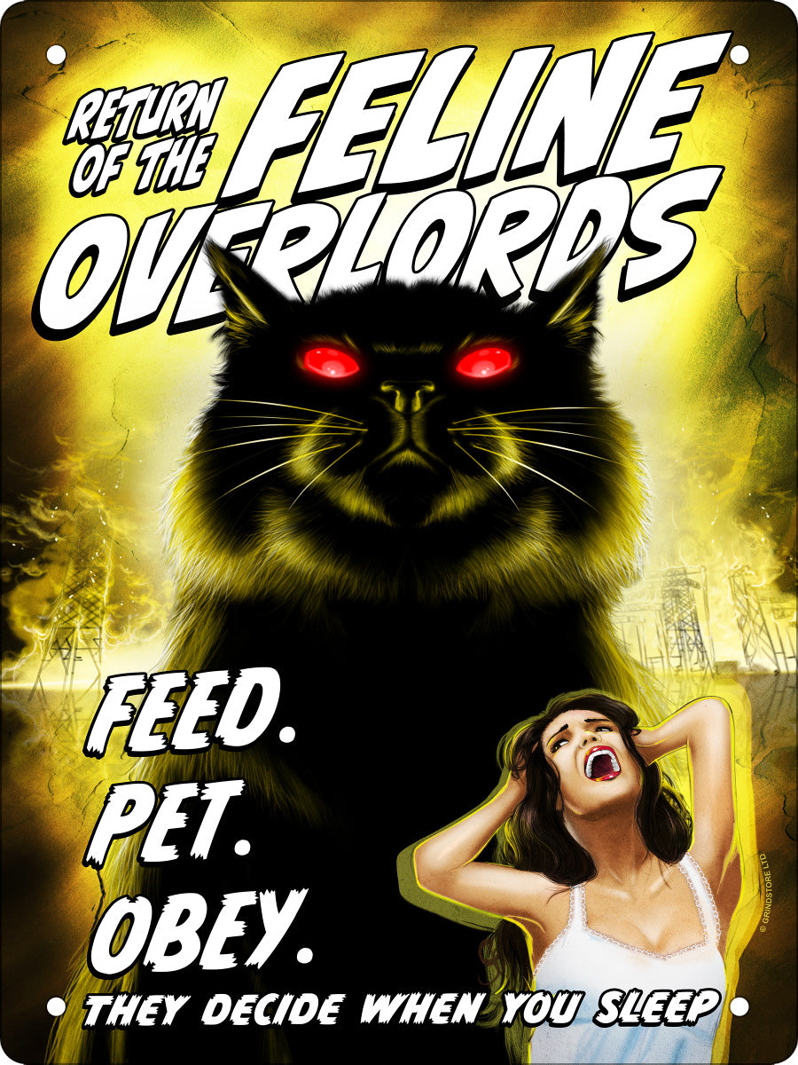 Vintage Horror Cats Feline Overlords Mini Tin Sign