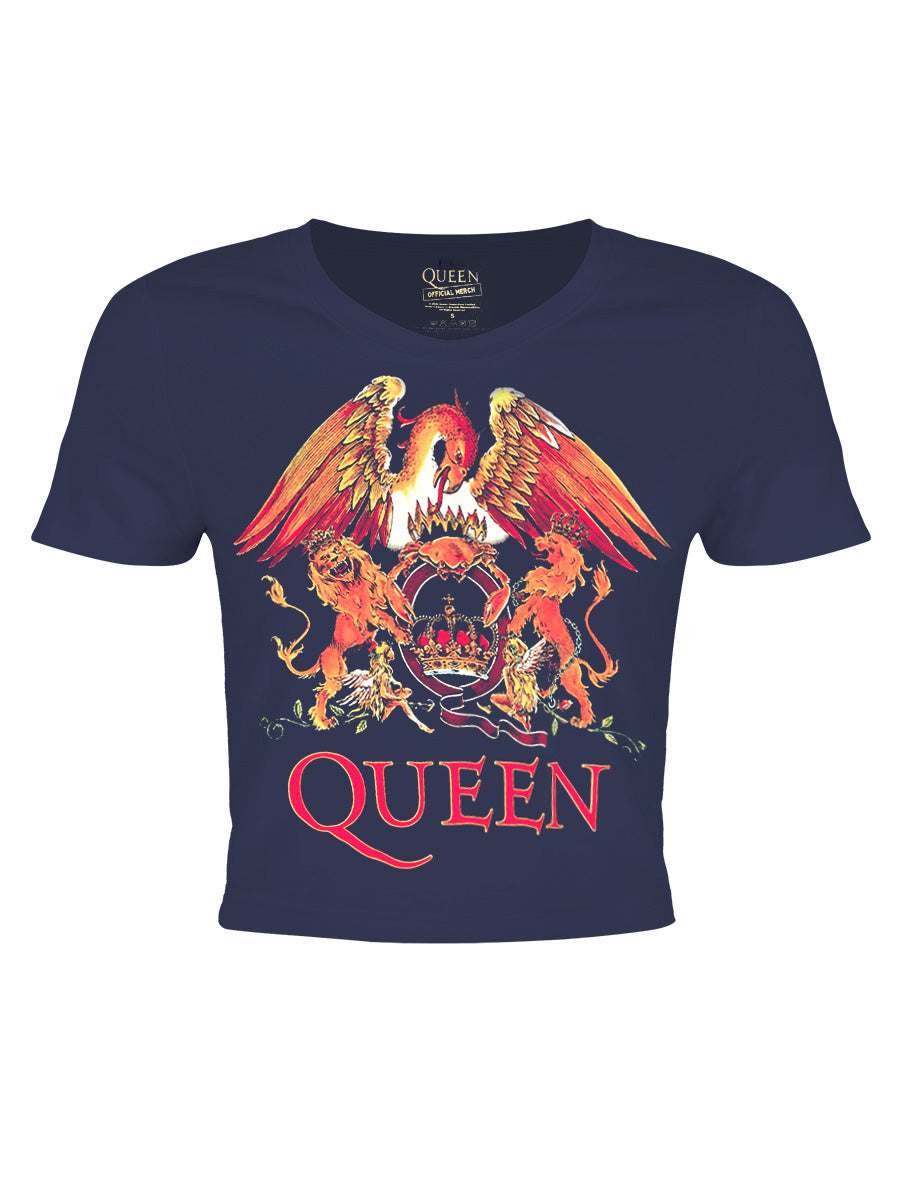 Queen Classic Crest Ladies Denim Blue Crop Top