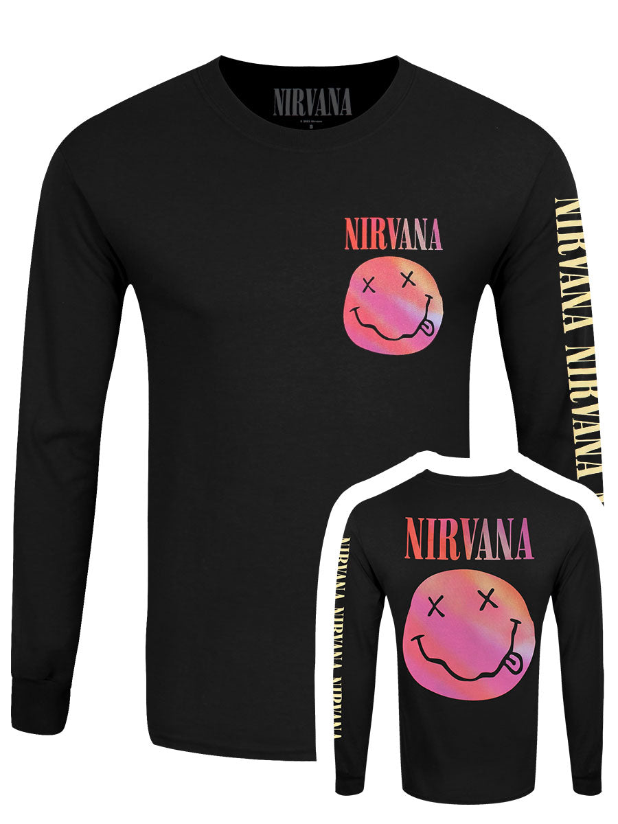 Nirvana Gradient Happy Face (Back & Sleeve Print) Men's Long Sleeve T-Shirt