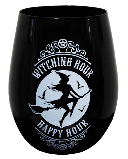 Witching Hour Happy Hour Black Stemless Drinking Glass