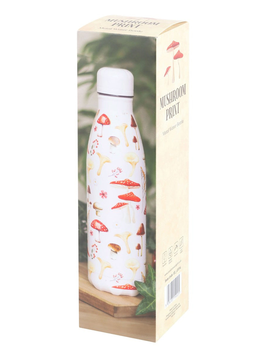 All Over Mushroom Print Metal Water Bottle