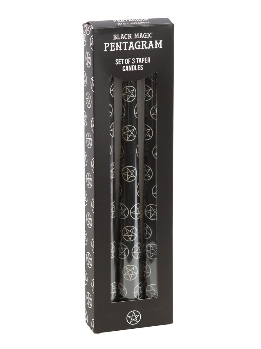 Set of 3 Black Magic Pentagram Taper Candles